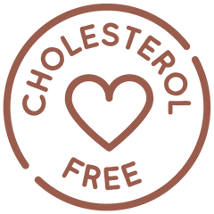 Circular logo with 'Cholesterol Free' text and a heart symbol on a white background