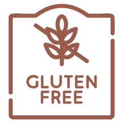 Gluten free logo with a brown border on a white background