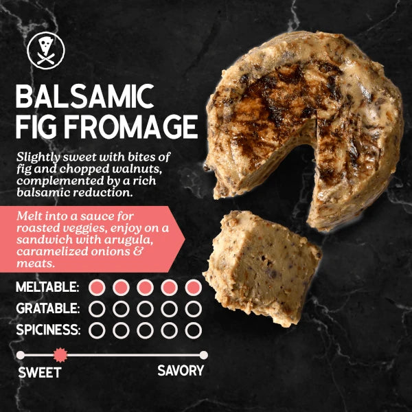 Balsamic Fig Fromage with description and rating on a dark background