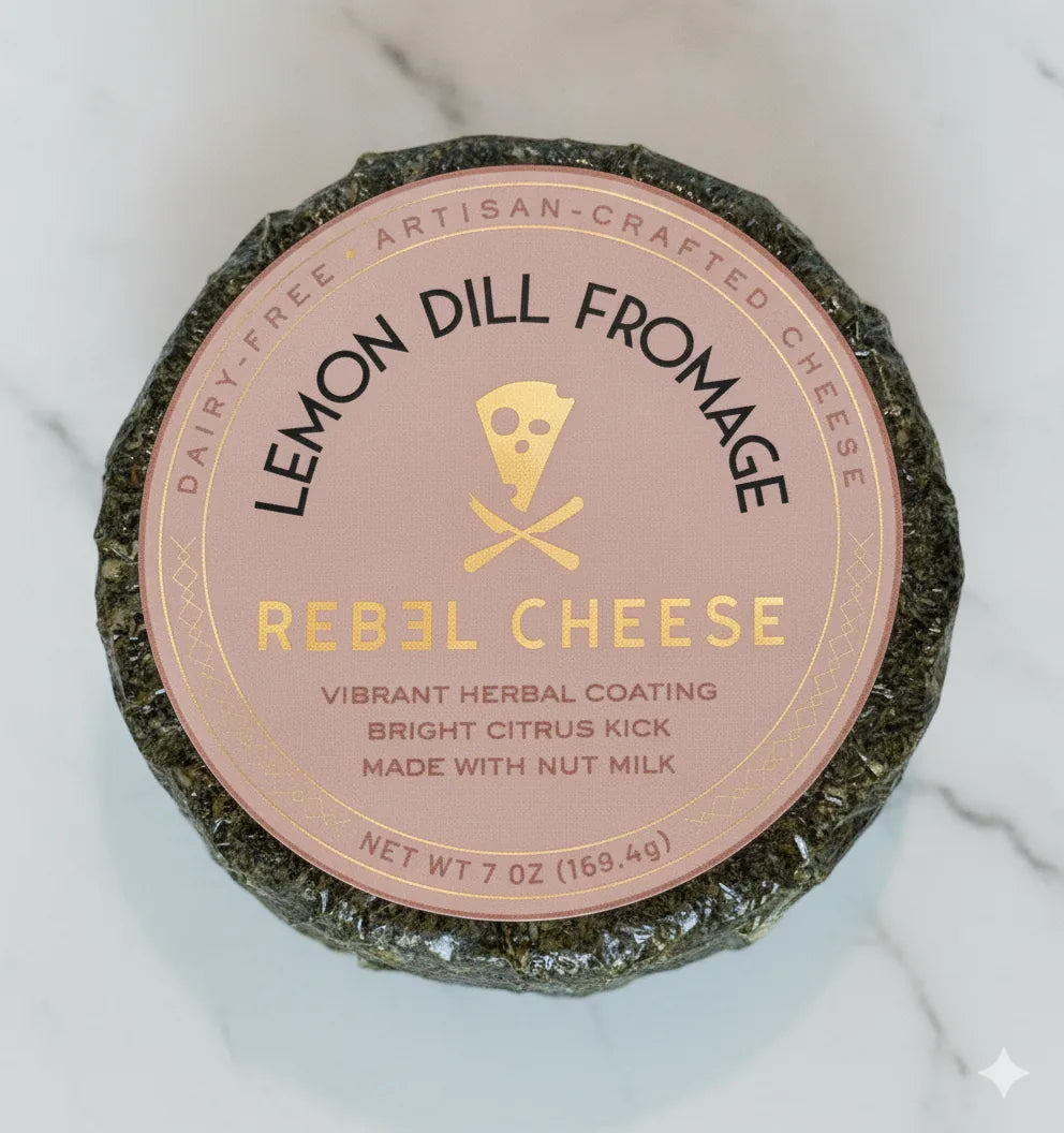 Rebel Cheese Lemon Dill Fromage on a marble surface