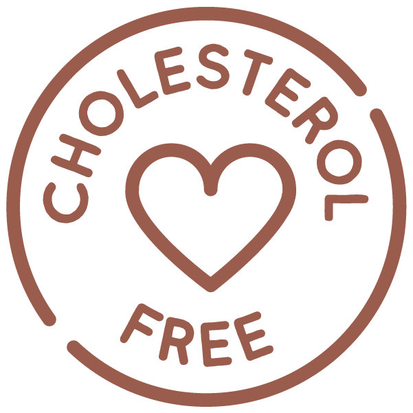 Circular logo with 'Cholesterol Free' text and a heart symbol on a white background