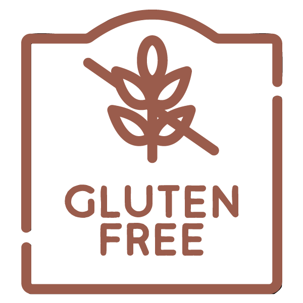 Gluten free logo with a brown border on a white background