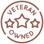 Circular stamp with 'Veteran Owned' text and star symbols on a white background