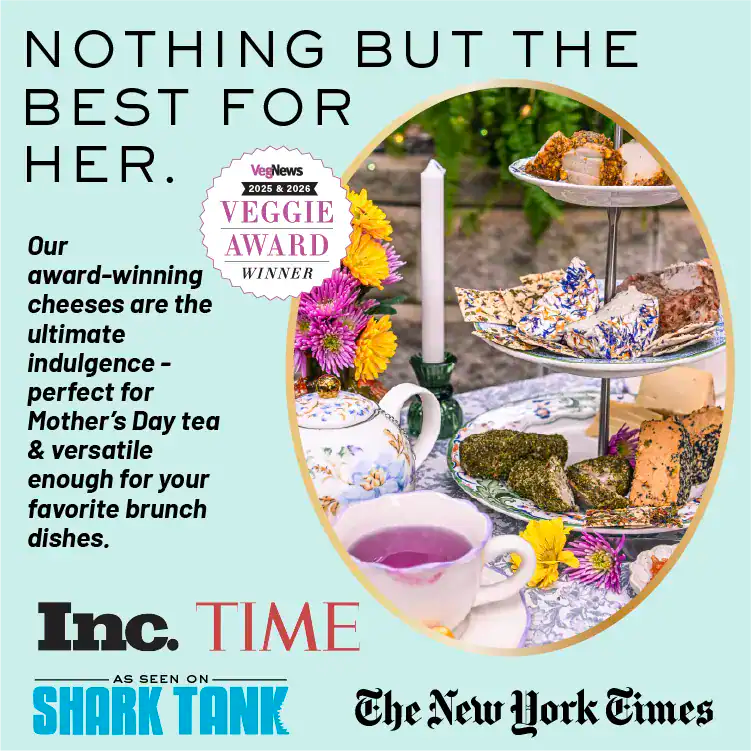 VegNews 2025 and 2026 award winner for best artisanal cheese.